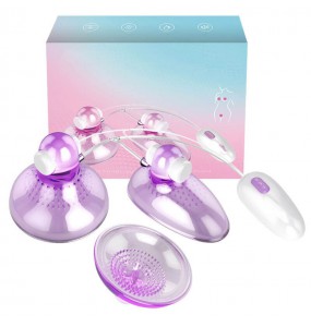 PLEASE ME - Nipple Sucker Cup + Clit Suckers Pussy Pumps With Vibrators (Chargeable - Purple)